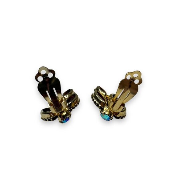 Vintage Style Gold Tone Purple AB Crystal Clip-On Earrings - Picture 4 of 5